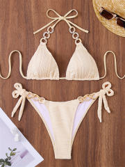 Crochet Bikini Set, Triangle Swimwear for Women Solid Color Bathing Suit PQ5013
