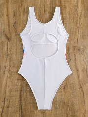 Colorful Smoke Print One-Piece Swimsuit Female Retro Bathers PQ104