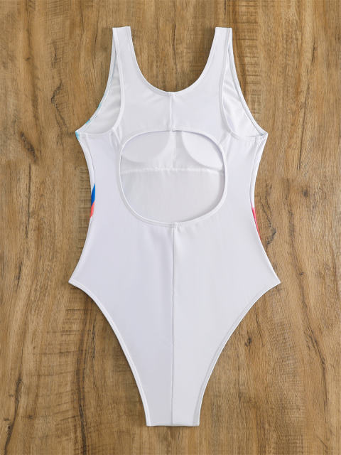 Colorful Smoke Print One-Piece Swimsuit Female Retro Bathers PQ104