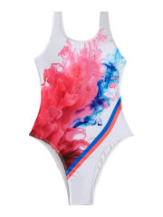 Colorful Smoke Print One-Piece Swimsuit Female Retro Bathers PQ104