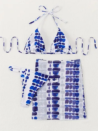 Patterned Bikini Set, Halter Swimwear for Women Micro Bathing Suit PQ5028