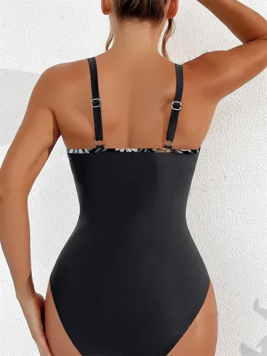 Floral Print Halter One-Piece Swimsuit Retro Swimwear for Women Vintage Bathing Suit PQ5057