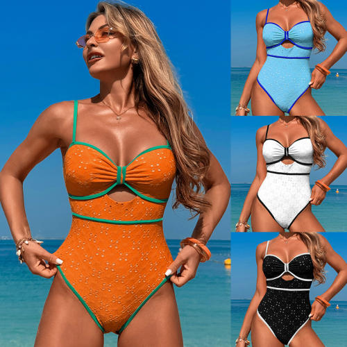 Women's Cut-Out One-Piece Swimsuit Vintage Swimwear Ladies Retro Monokini PQ2506