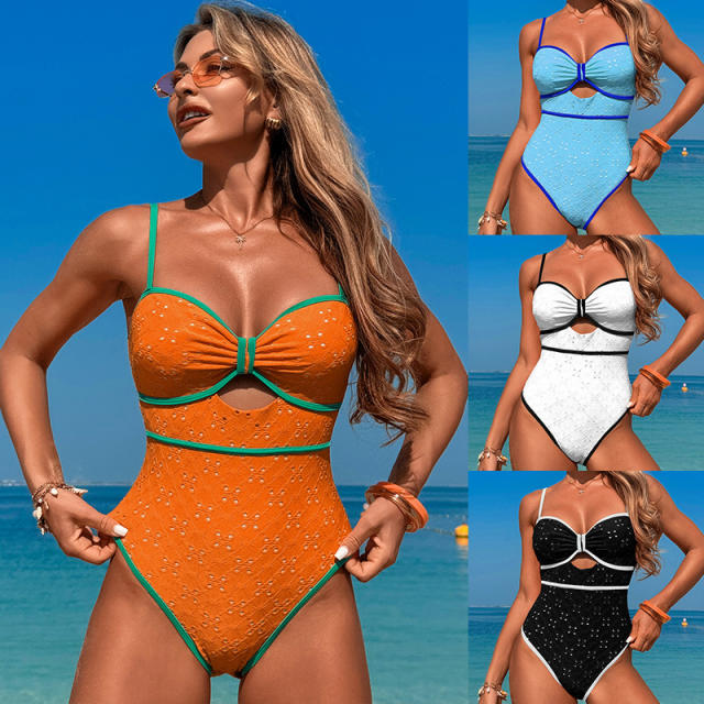 Women's Cut-Out One-Piece Swimsuit Vintage Swimwear Ladies Retro Monokini PQ2506