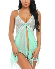 White Mesh Babydoll Lingerie Sheer Lace Nightdress For Women PQ3277D
