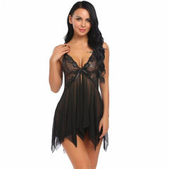 White Mesh Babydoll Lingerie Sheer Lace Nightdress For Women PQ3277D