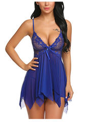 White Mesh Babydoll Lingerie Sheer Lace Nightdress For Women PQ3277D