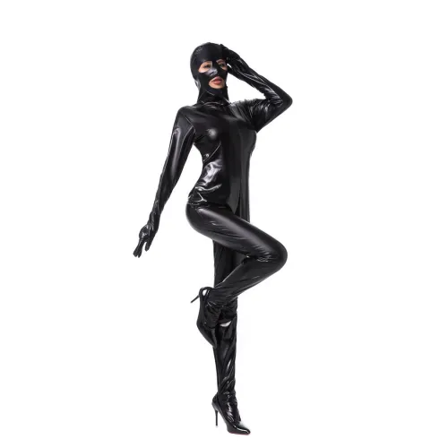 Wetlook PU Zentai Women Sexy Catsuit Faux Leather Jumpsuit Fetish Wear PQ1209