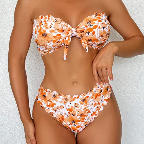 Women's Floral Print Bandeau Bikini Set 2 Piece Swimsuit Female Bathers PQ-KQ8015