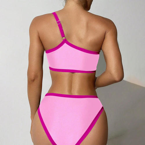 One Shoulder High Waist Bikini Set Bandeau Swimwear for Women PQ2340