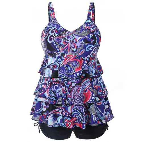 Floral Plus Size Tankini Womens Retro Swimwear Oversize Vintage Swimsuit PQ-HF103