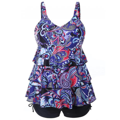 Floral Plus Size Tankini Womens Retro Swimwear Oversize Vintage Swimsuit PQ-HF103