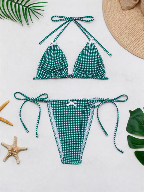 Women's Gingham Triangle Bikini Sexy Low Waist Swimwear Beachwear PQ-B181