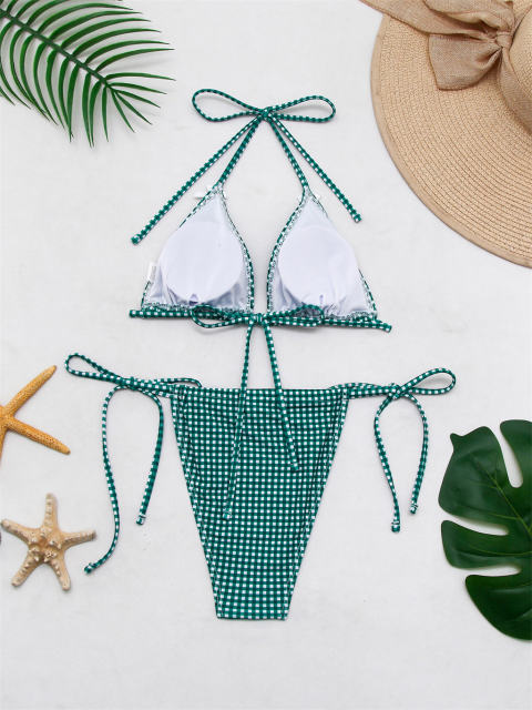 Women's Gingham Triangle Bikini Sexy Low Waist Swimwear Beachwear PQ-B181