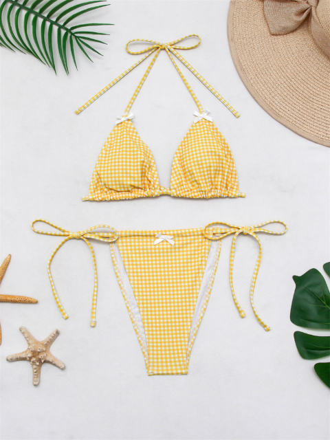 Women's Gingham Triangle Bikini Sexy Low Waist Swimwear Beachwear PQ-B181