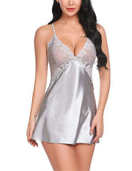 Women Satin Babydoll Lingerie Sexy Lace Sleepwear PQ-Y088