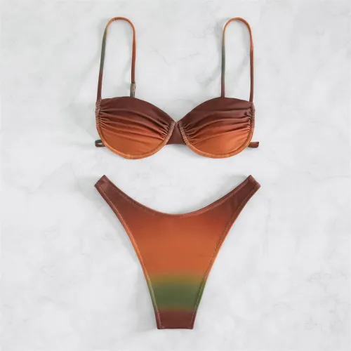 Women's Two-Piece Bikini Set Gradient Swimwear High Waist Bathing Suit PQ3035