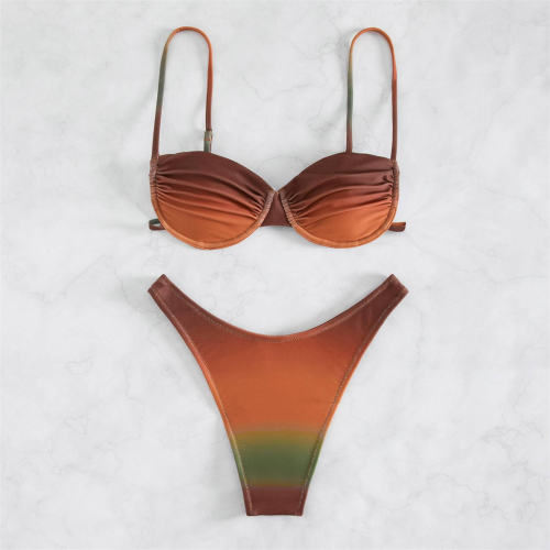 Women's Two-Piece Bikini Set Gradient Swimwear High Waist Bathing Suit PQ3035