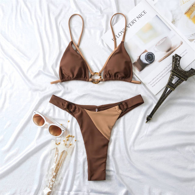 Spaghetti Straps Sexy Bikini for Female Bathing Suit Cut Out Beach Wear PQ3027