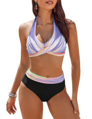 Women Two-Piece Swimsuit, Pastel Rainbow Stripe Bikini PQ250001