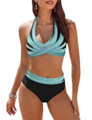 Women Two-Piece Swimsuit, Pastel Rainbow Stripe Bikini PQ250001
