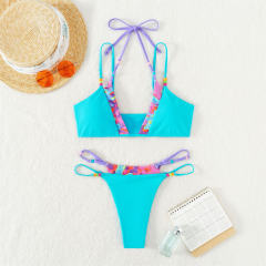 Two-Piece Beaded Bikini Set, Colorful Bead Accents Swimwear PQ3048