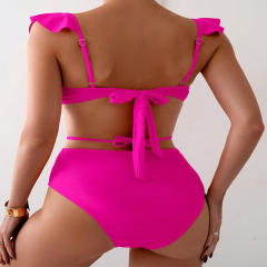 Women's Two Piece Swimsuit, Ruffled Solid Color Swimwear PQ9422