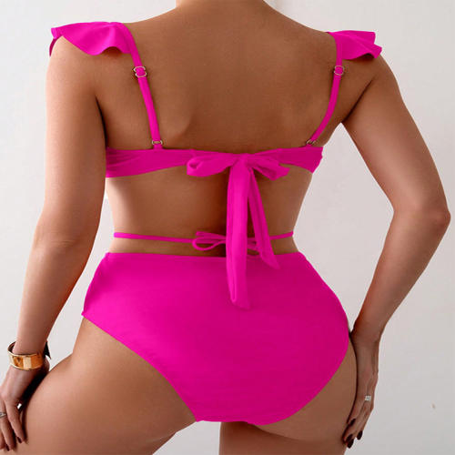 Women's Two Piece Swimsuit, Ruffled Solid Color Swimwear PQ9422