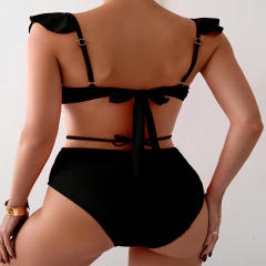 Women's Two Piece Swimsuit, Ruffled Solid Color Swimwear PQ9422