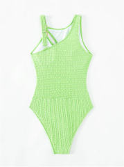 Textured One-Piece Swimsuit for Women, Asymmetric Cut with Ring Monokini PQ-Y1302