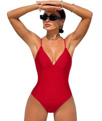 Solid Color One Piece Swimwear for Women V-Neck Swimsuit PQ-YD0354