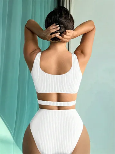 Solid Color One Piece Swimwear for Women Monokini Deep V-Neck Swimsuit PQ2025