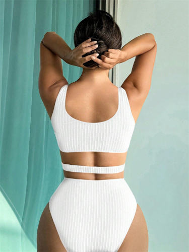 Solid Color One Piece Swimwear for Women Monokini Deep V-Neck Swimsuit PQ2025