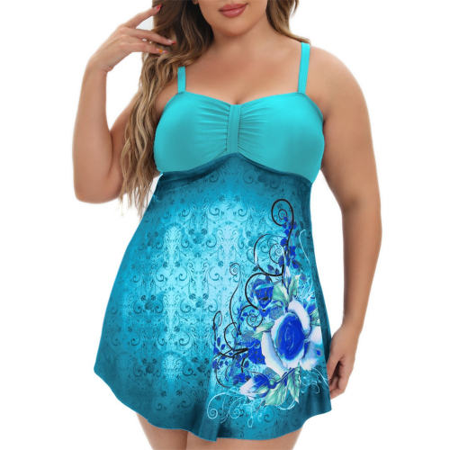 Plus Size Floral Swimdress, Ruched Sweetheart Neckline Bathers One Piece Bathing Suit PQ23006
