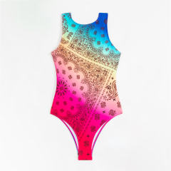 Paisley Print Sleeveless Bathing Suit One-Piece Swimwear for Womens PQ4003