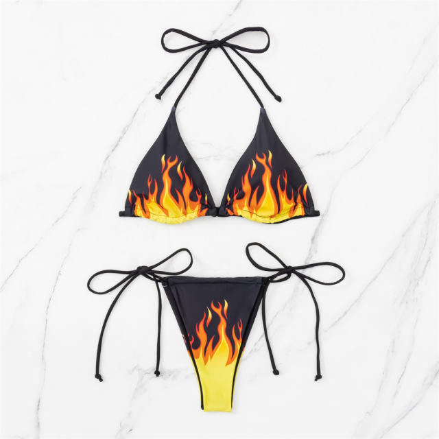 Flame Print Bikini Set, Woman Two Pieces Swimsuit PQ4011