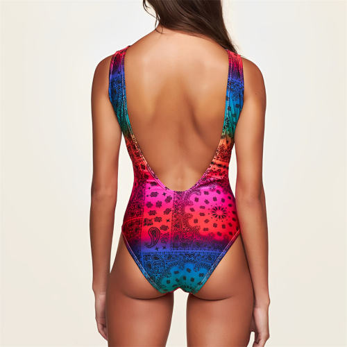 Paisley Print Sleeveless Bathing Suit One-Piece Swimwear for Womens PQ4003