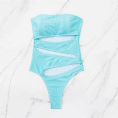Strapless Cutout Ribbed Swimsuit for Womens Off Shoulder Bathers PQ4007