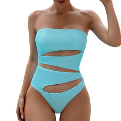 Strapless Cutout Ribbed Swimsuit for Womens Off Shoulder Bathers PQ4007