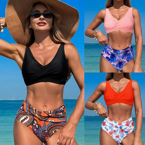 Women's High Waist Bikini Paisley Pattern Two Pieces Swimwear for Ladies PQ2509