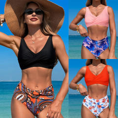 Women's High Waist Bikini Paisley Pattern Two Pieces Swimwear for Ladies PQ2509