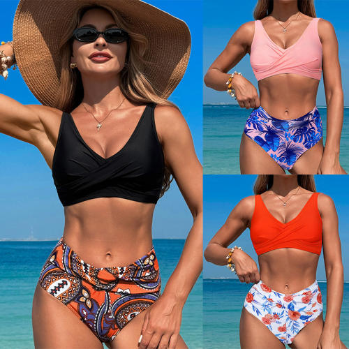 Women's High Waist Bikini Paisley Pattern Two Pieces Swimwear for Ladies PQ2509