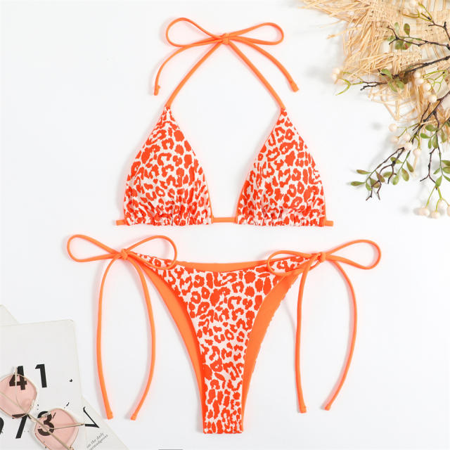 Leopard Print Triangle Bikini Set For Women Two-Piece Swimwear PQ23011