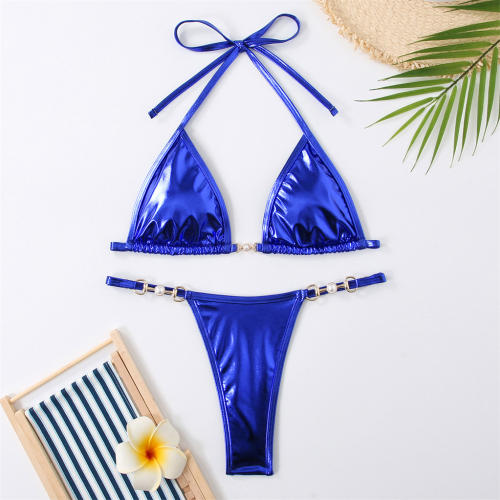 Metallic Red Two-Piece Bikini Set, Sexy Micro Swimwear PQ24008