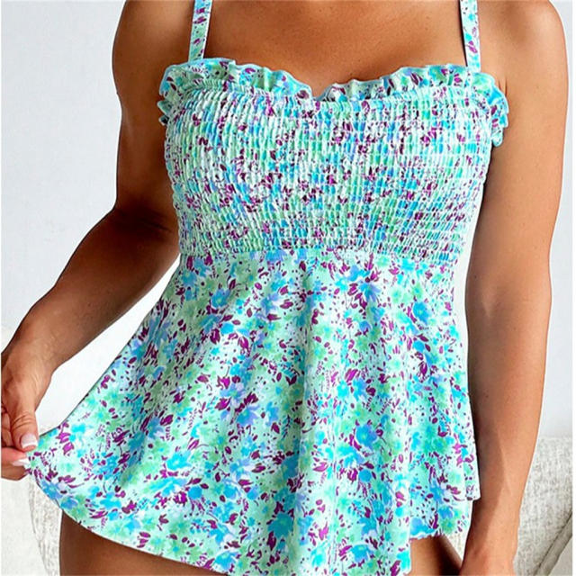 Floral Printed Tankini Womens Retro Swimwear Wholesale Vintage Swimsuit PQ8009