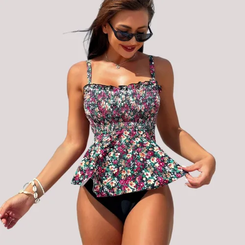 Floral Printed Tankini Womens Retro Swimwear Wholesale Vintage Swimsuit PQ8009
