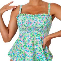 Floral Printed Tankini Womens Retro Swimwear Wholesale Vintage Swimsuit PQ8009