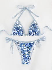 Women's Floral Triangle String Bikini Set, Summer Beach Swimwear PQ24200
