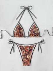 Women's Floral Triangle String Bikini Set, Summer Beach Swimwear PQ24200