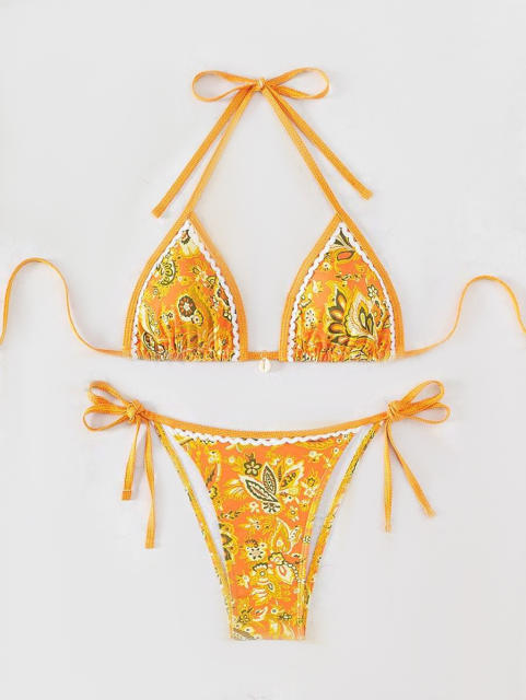 Women's Floral Triangle String Bikini Set, Summer Beach Swimwear PQ24200